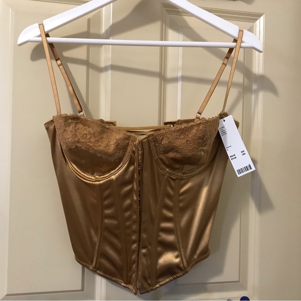 NWT Urban Outfitters Gold Lucy Lace Trim Corset Top